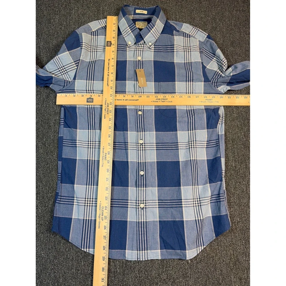 J.Crew Slim Secret Wash Shirt Mens Medium Blue Plaid Organic Cotton AP904 NEW